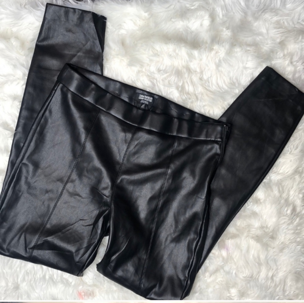 ZARA Faux Leather Zip Slit Leggings NWOT - Picture 2 of 16
